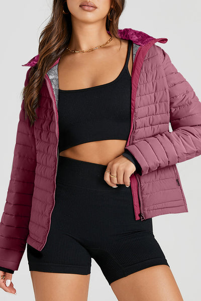 Women's Burgundy Quilted Puffer Jacket with Zip-Up Closure - Stylish, Warm, and Perfect for Winter Adventures