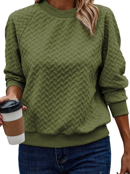 Forest Green Textured Raglan Sleeve Casual Sweatshirt