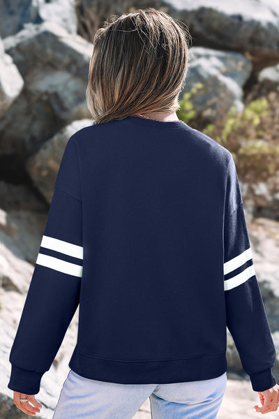 Cozy Women's Varsity Stripe Sweatshirt - Trendy Casual Style for Everyday Comfort in Soft Fabric