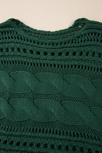 Chic Women's Blackish Green Cropped Cable Knit Sweater with Stylish Hollow-Out Design for Trendy Outfits