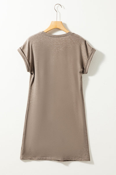 Round Neck Short Sleeve Pocket Casual Dress