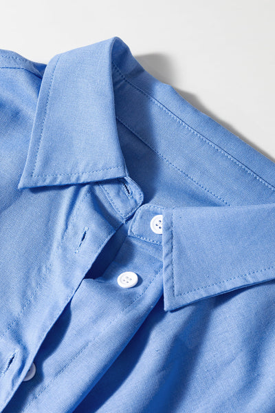 Casual Women's Blue Boyfriend Tunic Shirt with Pocket - Relaxed Fit Top for Effortless Everyday Style