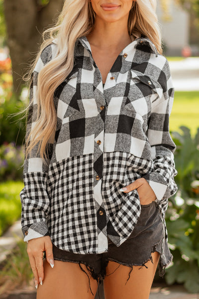 Stylish Women's Black Plaid Shacket - Oversized Jacket for Cozy Casual Fall and Winter Outfits