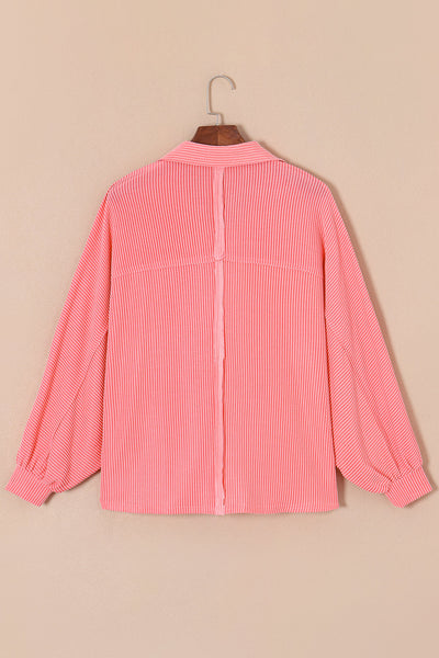 Pink French Terry Oversized Henley Blouse