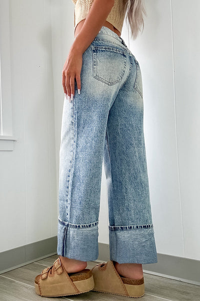 Stylish Women's Medium Wash High Rise Jeans with Button Zip Fly - Classic Fit Denim for Effortless Everyday Style