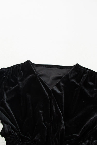 Elegant Black Velvet Long Sleeve Surplice Mini Dress for Women Chic High Waist Fit Perfect for Parties and Events