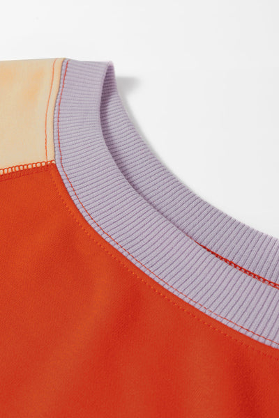 Women‚Äôs Casual Orange Color Block Raglan Sleeve Top with Side Slits - Relaxed Fit for Effortless Style