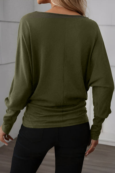 Women's Sequined Santa Graphic Long Sleeve Tee in Olive