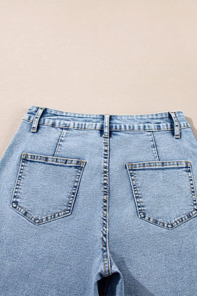 Women's High-Waisted Light Wash Wide-Leg Jeans with Patch Pockets