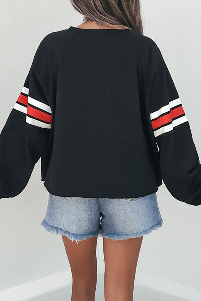 Trendy Women's Oversized Black Varsity Sweatshirt - Cozy Casual Style for Everyday and Athleisure Fashion