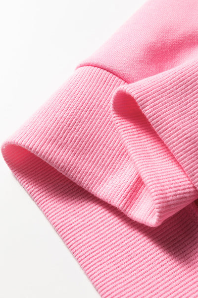 Women's Pink Contrast Striped Pullover Sweatshirt with Zip Collar for Stylish Casual Comfort and Layering