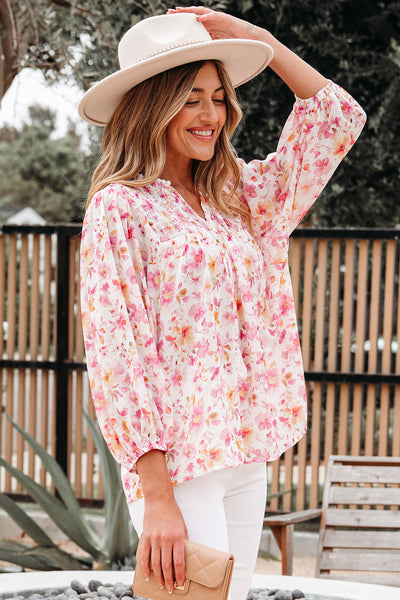Stylish Women's Pink Floral Blouse - Lightweight Short Sleeve Top for Casual and Dressy Occasions