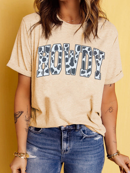 Cow Print Western Howdy Khaki Graphic T-Shirt