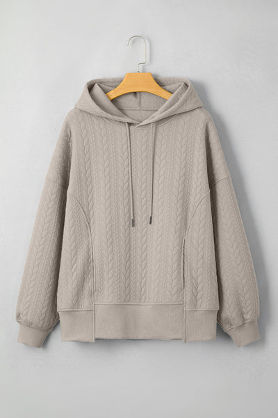 Women's Smoke Gray Cable-Knit Textured Hoodie | Relaxed Fit Pullover