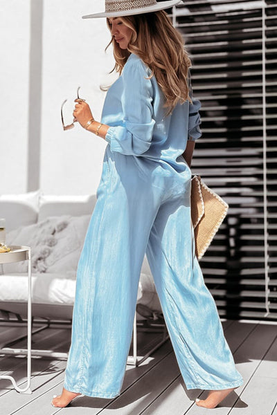 Women's Beau Blue Ruffled Denim Shirt - Casual Button-Up with Feminine Touches for Effortless Style