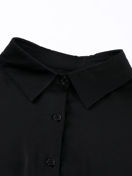 Satin Commute Solid Color V Neck Long Sleeved Blouse