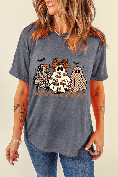 Women's Spooky Trio Ghost Graphic Tee in Charcoal Gray