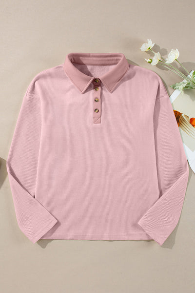 Soft Beige Women's Thermal Knit Long Sleeve Top - Cozy Casual Wear for Ultimate Comfort and Warmth