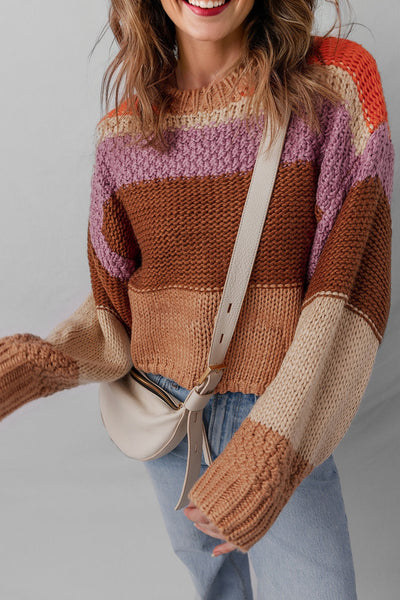 Vibrant Women's Colorblock Sweater - Cozy Knit, Stylish Fit for Casual Outings and Everyday Comfort