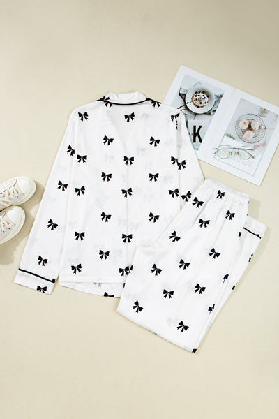Cozy Women's Bow Print Pajama Set - Soft Cotton Loungewear for Stylish Sleep and Relaxation in Trendy Design made for easy styling and wardrobe