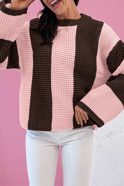 Women's Vertical Stripe Cotton-Blend Thermal Sweater in Chocolate