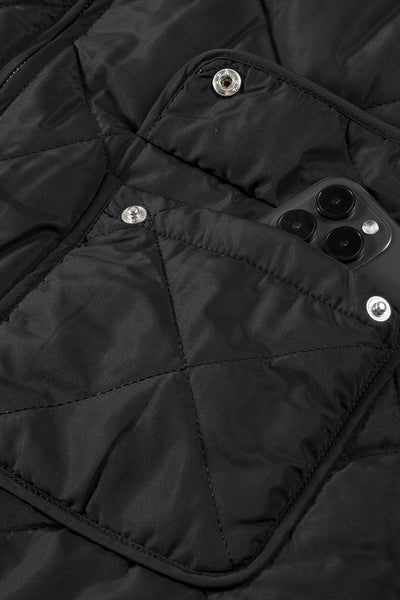 Cozy Women's Black Quilted Zip-Up Vest Coat with Fleece Lining for Stylish Winter Layering