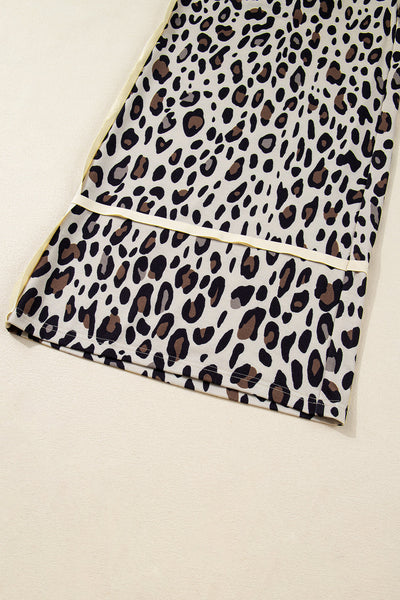 plus size women's khaki leopard print wide leg pants with drawstring pockets and exposed seams for chic comfort made for easy styling and wardrobe