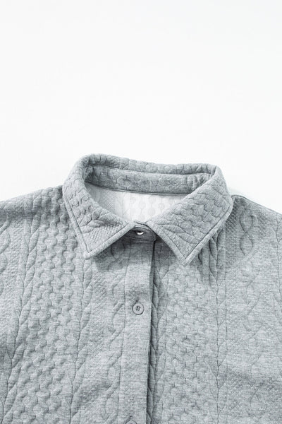 Cozy Beige Women's Cable Knit Shacket - Trendy Layering Essential for Fall and Winter Fashion