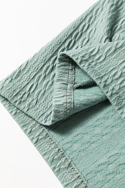 Mint Green Long Sleeve Hooded Top for Women with Textured Fabric, Button Front & Adjustable Drawstring for Comfort