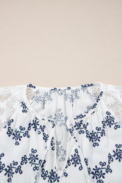 Chic Ivory Lace Patchwork Blouse for Women - Lightweight, Versatile Top for Casual and Dressy Occasions