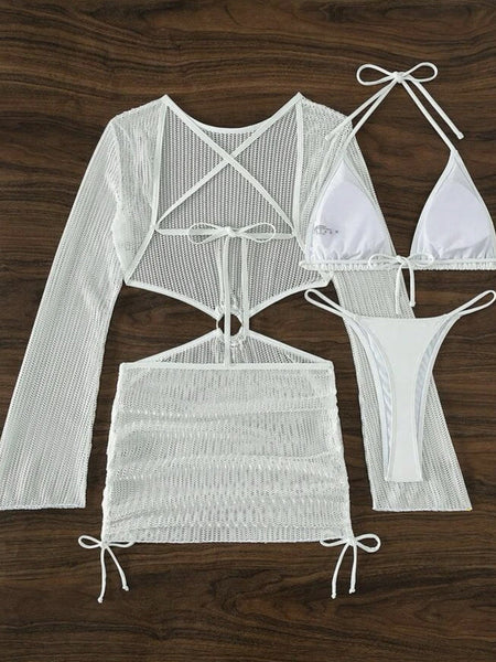 Micro Bikini Set with O-ring Detail and Crochet Cover-Up