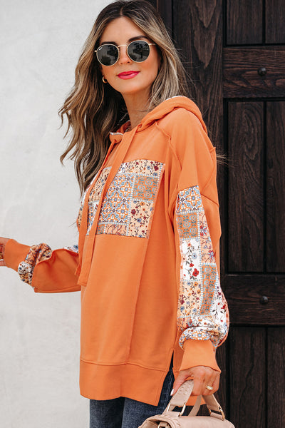 Women's Cozy Floral Patchwork Hoodie - Vibrant Casual Layering Top for Everyday Comfort and Style