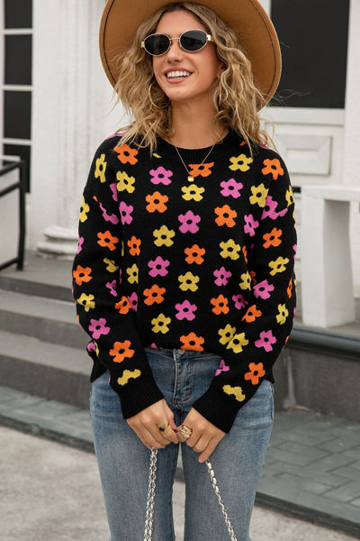 Cozy Women's Lightweight Floral Knit Sweater - Stylish Pullover for Spring & Summer Casual Outfits