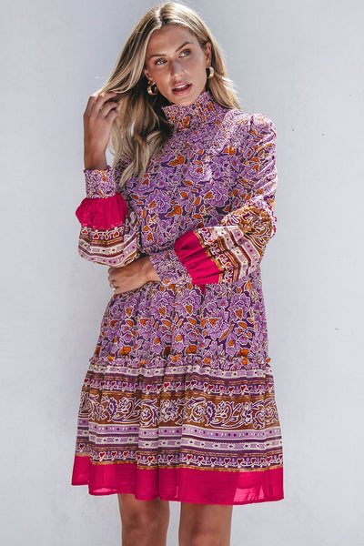 Elegant Floral Puff Sleeve Dress for Women - Comfortable Summer Style, Ideal for Parties and Casual Outings