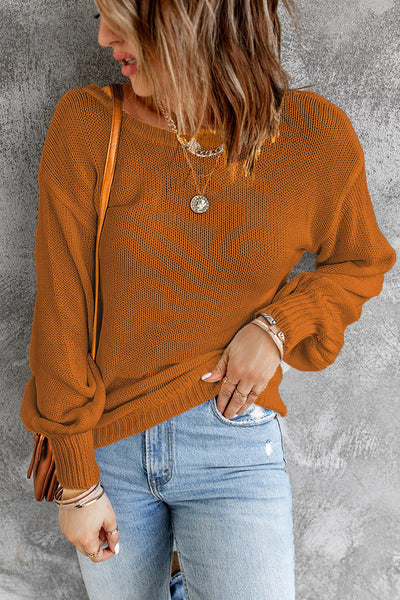 Trendy Women's Orange Drop Shoulder Sweater with Cut-Out Back and Tie Detail Cozy Fall Fashion Essential