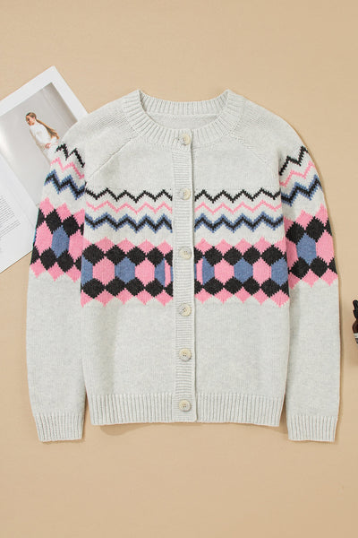 Trendy Women's Soft Knit Geometric Cardigan - Cozy Open Front Layering Piece in Stylish Patterns