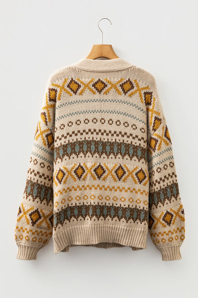 Earthy Tones Boho Chic Women's Western Cardigan Sweater - Cozy Open Front, Relaxed Fit for Effortless Style