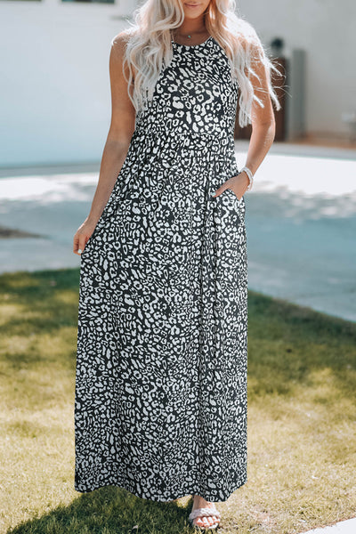 Women's Round Neck Sleeveless Polka Dot Print Dress