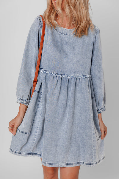 Casual Chic Women's Blue Denim T-Shirt Dress with Relaxed Fit and Short Sleeves Effortless Everyday Style
