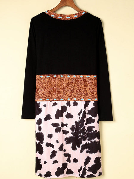 Cow Print Western Style Patchwork Cardigan