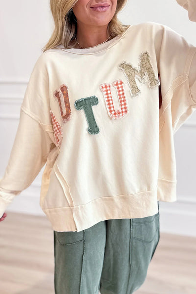 Women's Beige Autumn Patchwork Letter Pullover Sweatshirt