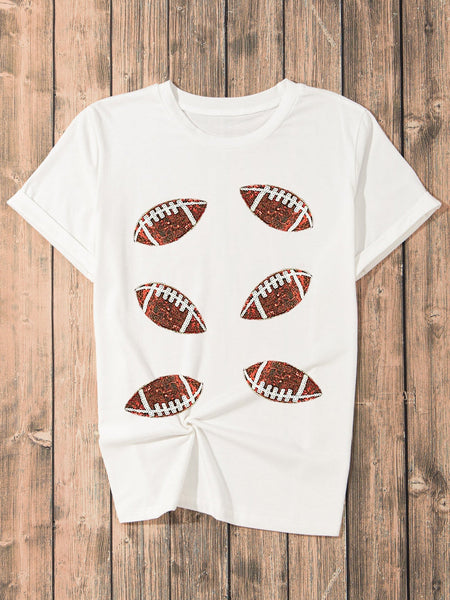 Sparkling White Rugby Sequin Graphic Tee
