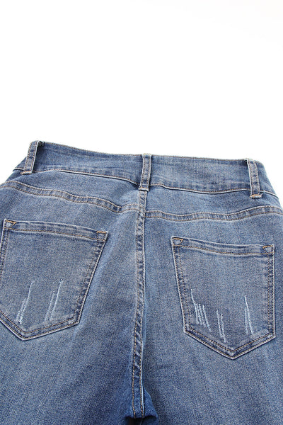 Trendy Women's Blue High-Waisted Distressed Straight Leg Jeans for Effortless Style and All-Day Comfort