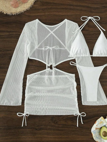 Micro Bikini Set with O-ring Detail and Crochet Cover-Up