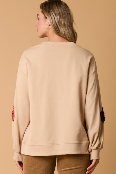 Cozy Chic Women's Sweatshirt in Jet Stream with Tinsel Flower Design - Relaxed Fit & Drop Shoulder for Casual Outings