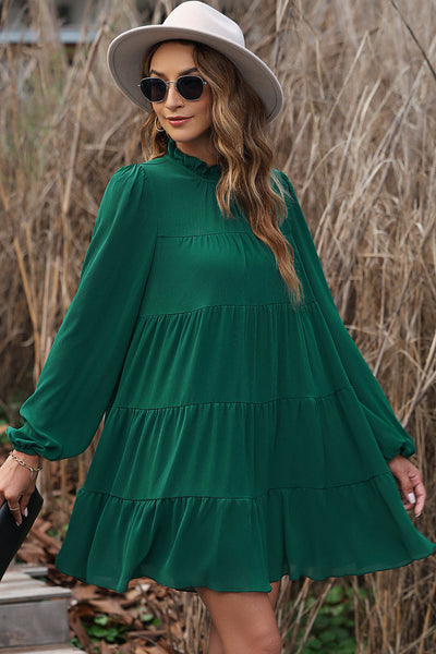Women's Plus Size Round Neck Loose Casual Pleated Mini Dress
