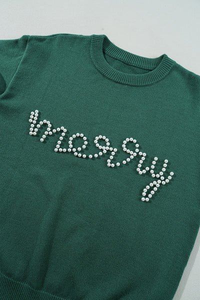 Women's Cozy Blackish Green Pearl Beaded Sweater - Casual Chic Design for Effortless Everyday Style