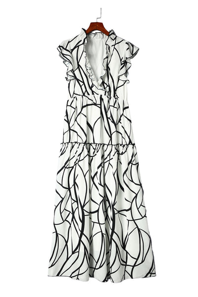 Chic Print Halter Tie Waist Wide Leg Jumpsuit