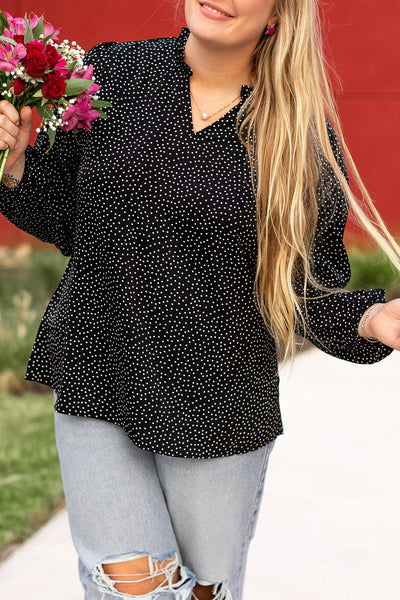 Chic Plus Size Black and White Polka Dot Blouse for Women - Comfortable Short Sleeve Style for Effortless Elegance