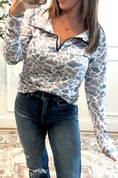 Women's Blue Abstract Camo Quarter-Zip Pullover